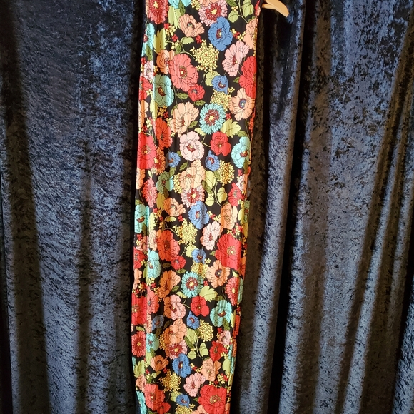 Noble U black and floral rainbow tank sleeveless asymmetrical hem slinky dress - Picture 3 of 7